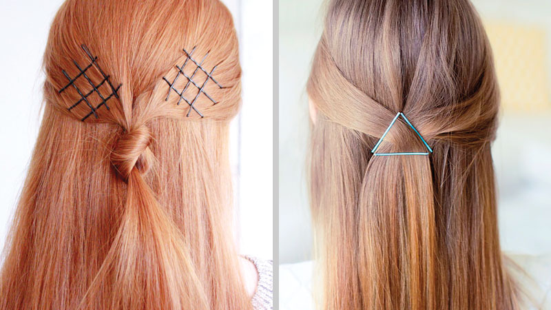 Peinados con pasadores en cuadrícula y triángulo