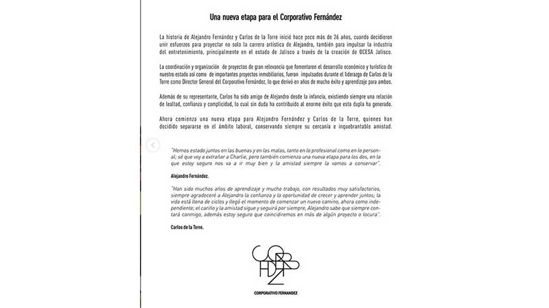 Alejandro Fernández compartió un comunicado oficial.