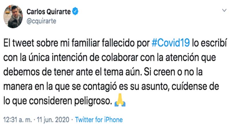 Carlos Quirarte Redes Sociales Familia Covid-19 Fallecimiento Luto