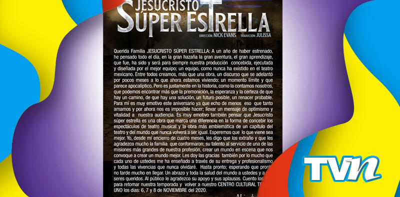 Jesucristo Súper Estrella Teatros Noviembre Anuncio Alex Gou Centro Cultural Teatro Uno