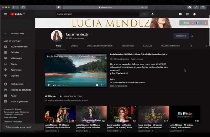 Lucía Méndez pide a sus fans seguir su canal de YouTube
