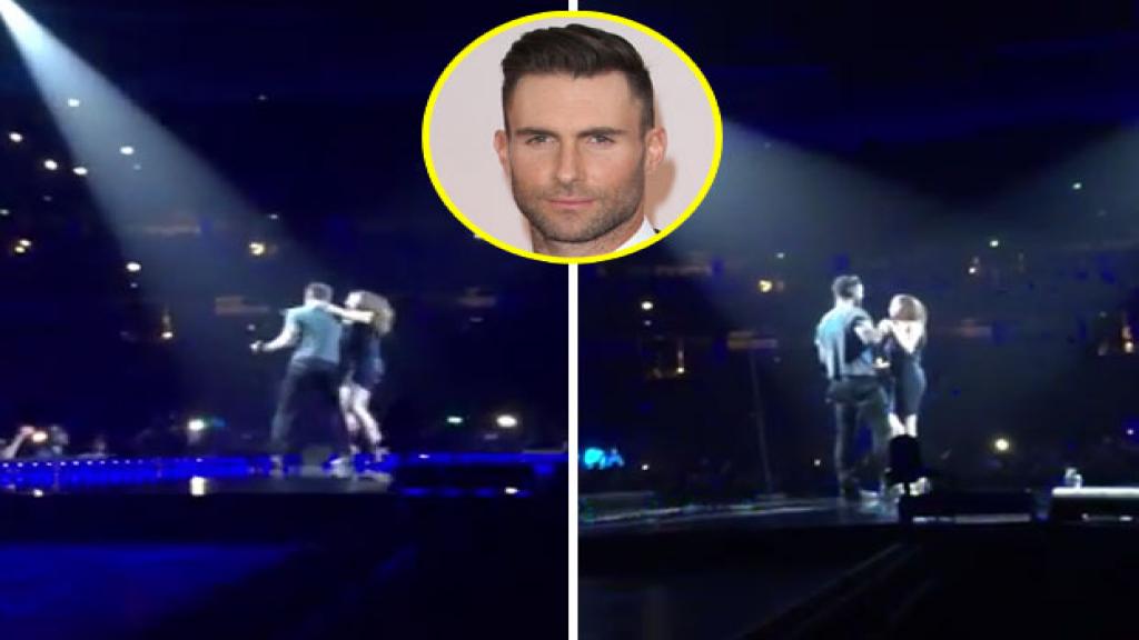 Adam Levine fue sorprendido por una fan en pleno escenario.