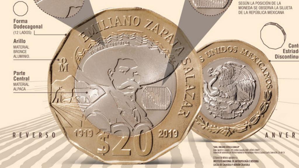La nueva moneda de 20 pesos conmemora a Emiliano Zapata