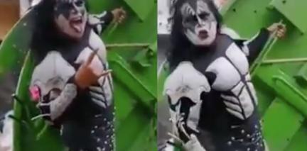 Recolector de basura se caracteriza como uno de los músicos de Kiss y se hace viral.